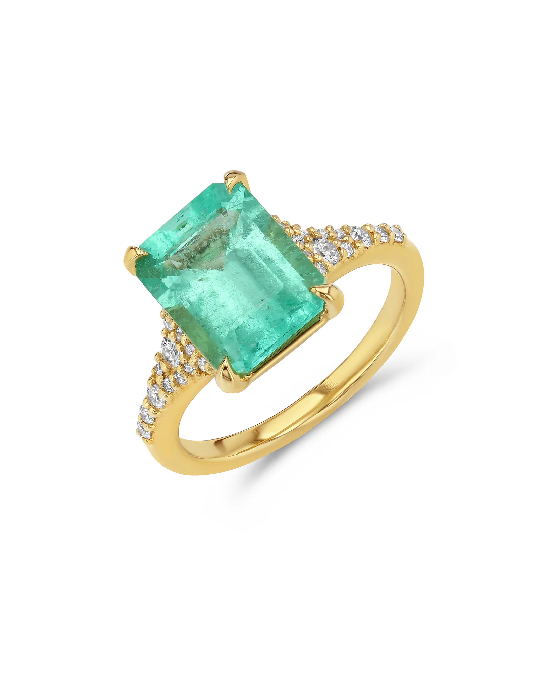 3.48ct Emerald and Confetti Diamond Lark Ring