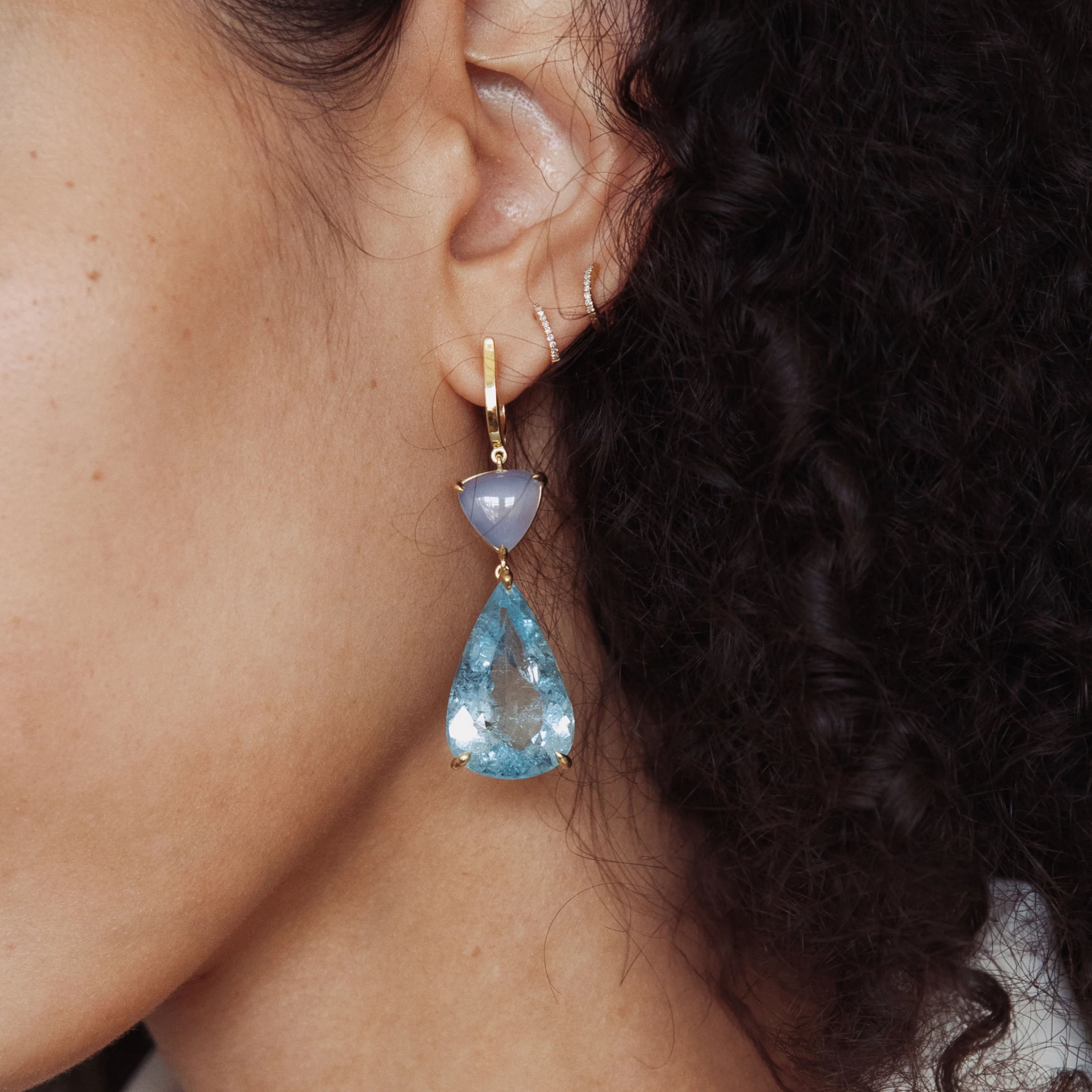 Aquamarine & Chalcedony Drop Earrings - Image 3