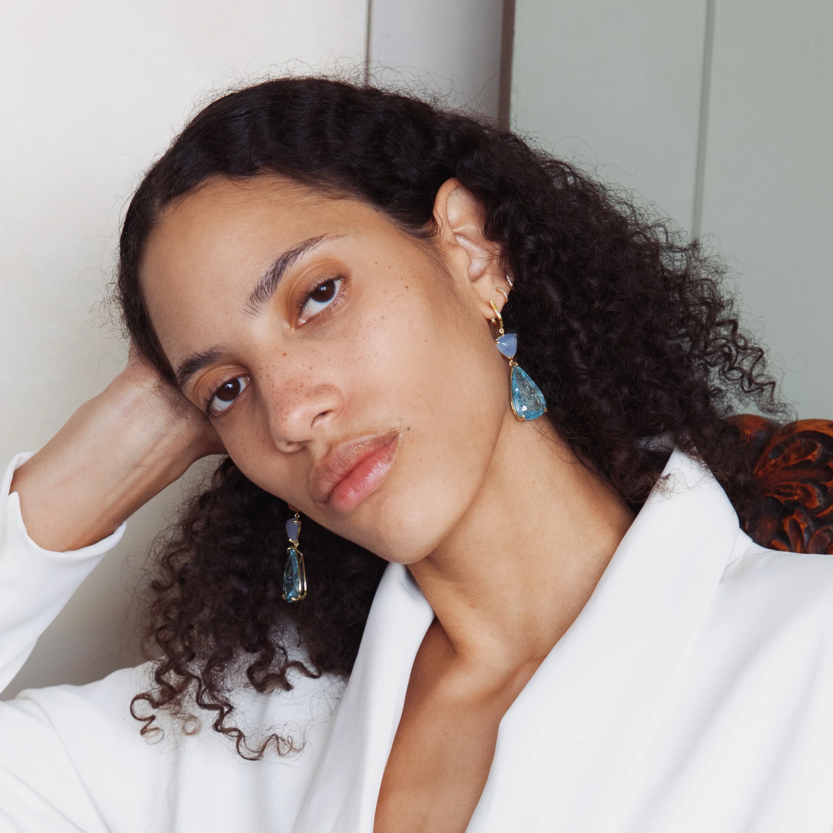 Aquamarine & Chalcedony Drop Earrings - Image 4