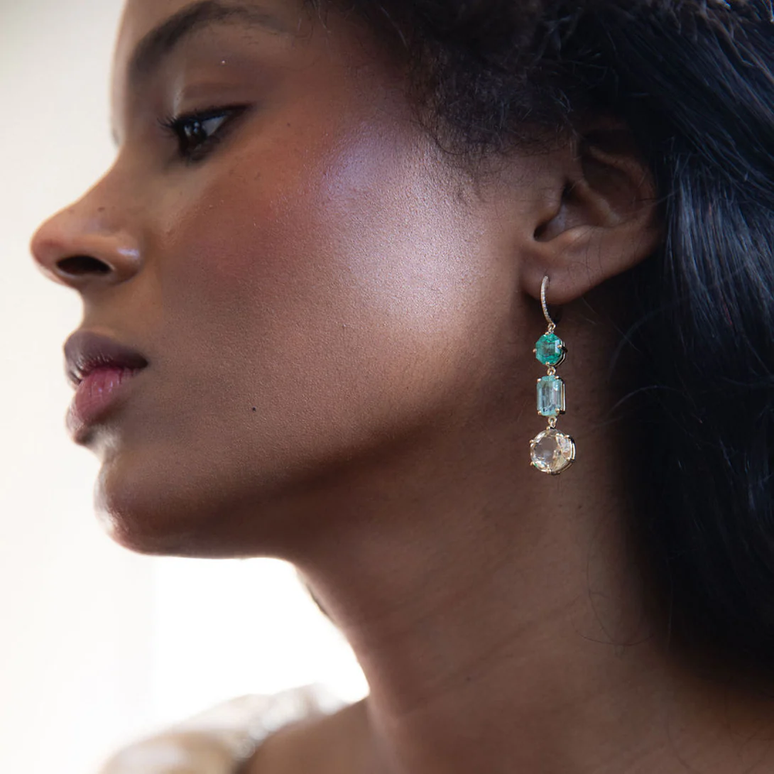 EMERALD, BERYL & CITRINE EARRINGS - Image 3