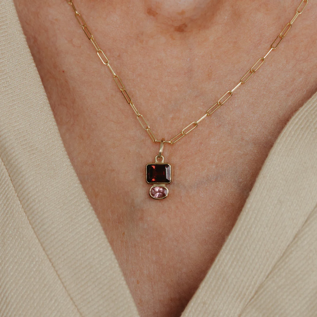 GARNET & PINK TOURMALINE 2 STONE FAMILY STONE CHARM - Image 3