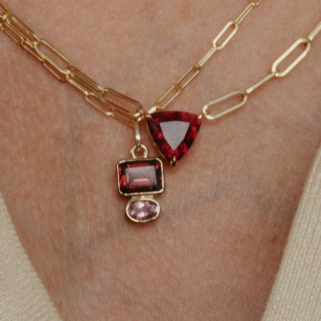 GARNET & PINK TOURMALINE 2 STONE FAMILY STONE CHARM - Image 4