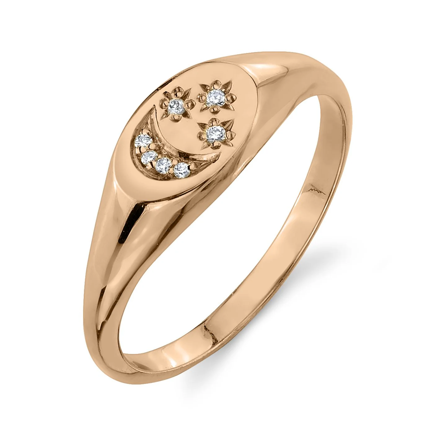 Moon & Star Diamond Signet Ring - Image 3