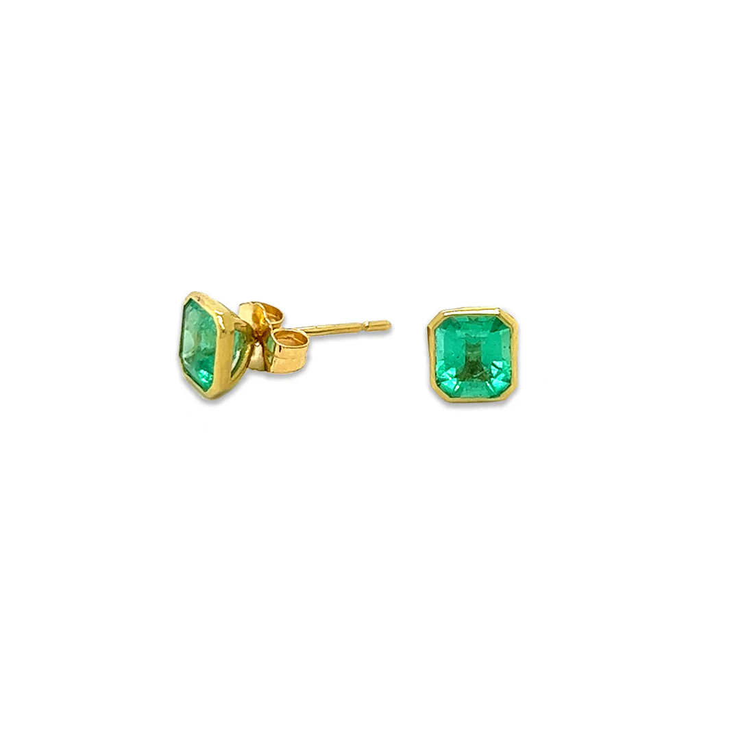 Muzo Emerald Bezel Set Earrings - Image 3